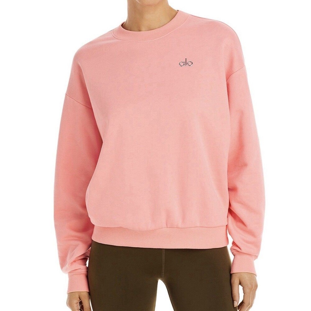 Alo Yoga Pink Cotton Fleece Crewneck Pullover Sweatshirt Logo No Size Tag EST M